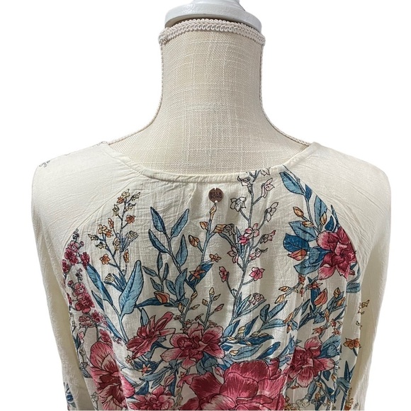Billabong Play Day Women Cream Floral Long Sleeve Scoop Neck Crinkle Top Sz Sm - Picture 7 of 15